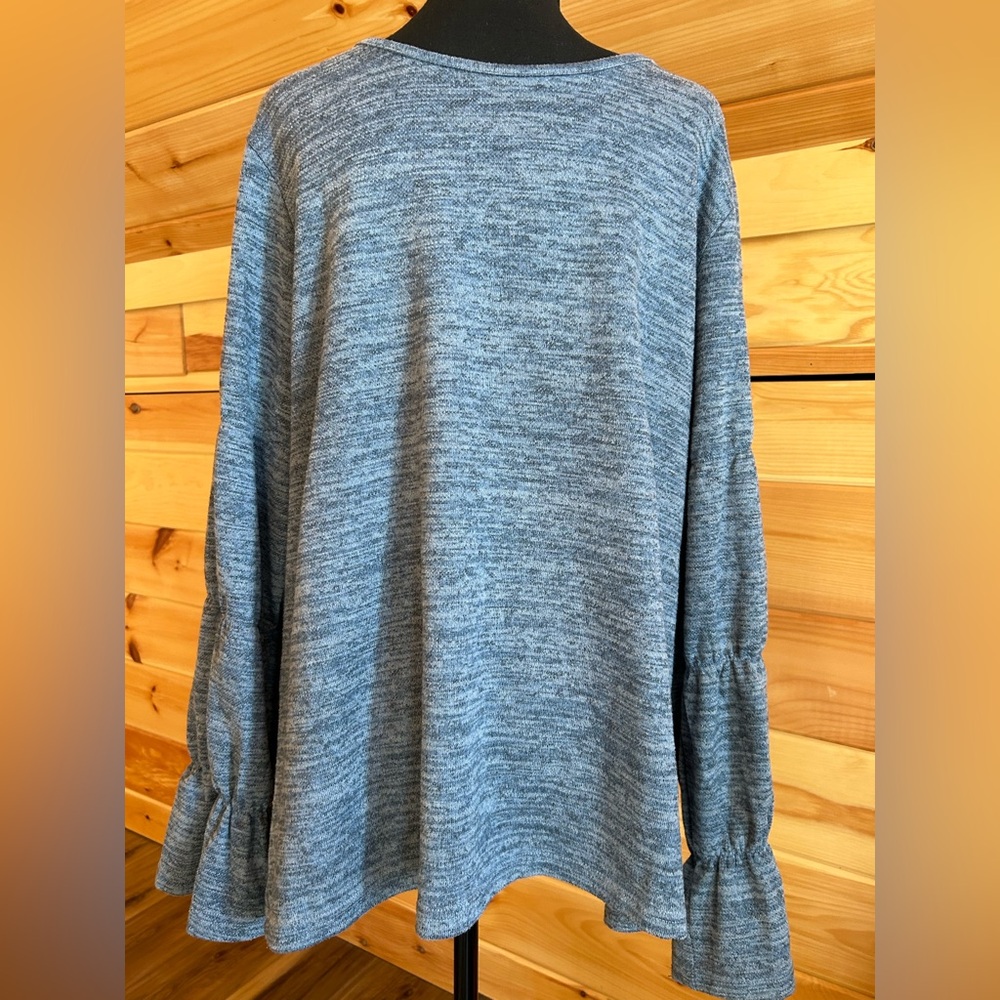 Heathered Blue Long-Sleeve Ruffle Cuff Top
